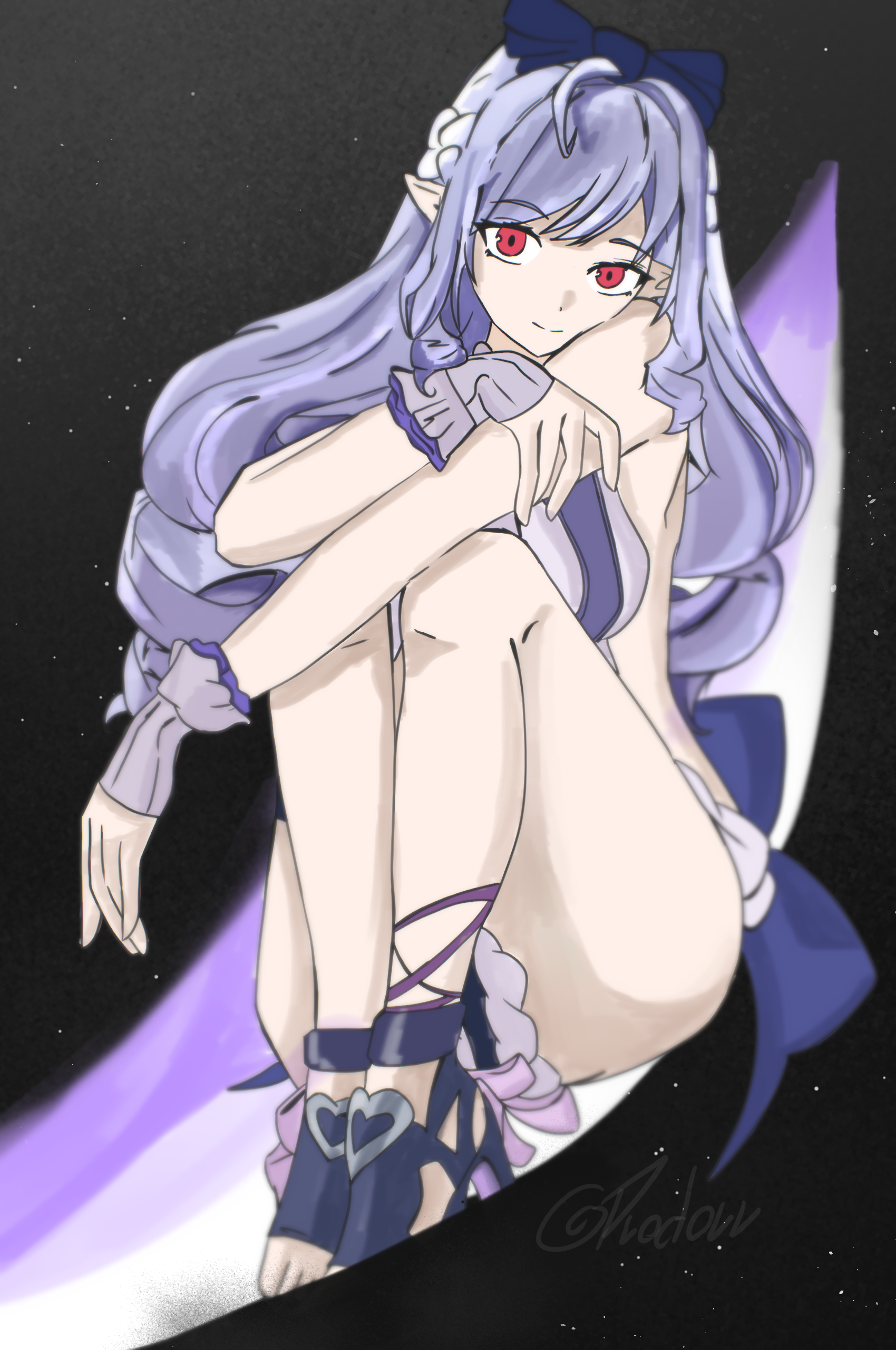 Anime girl with lavender hair on a starry background